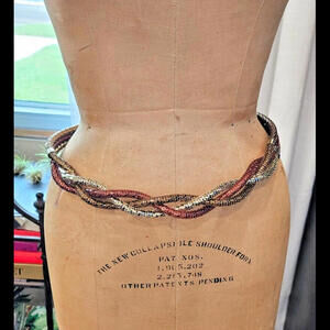 Vtg Mesh 2 Tone Braided Belt Snake Goldstones/Copper 28"-31" Ladies FREE SHIP